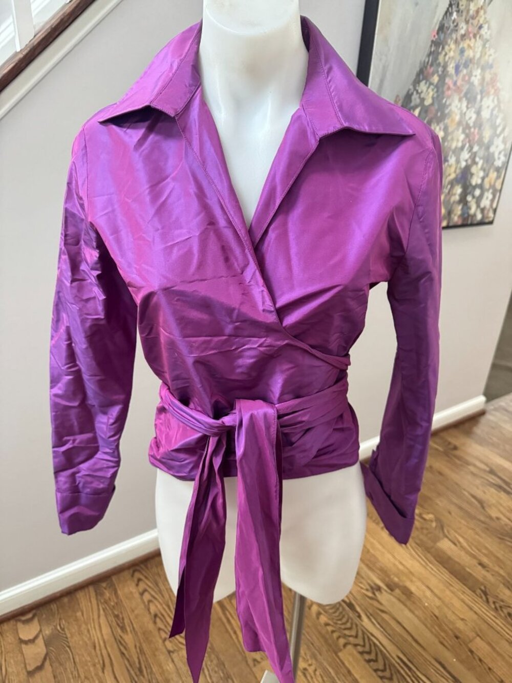 Chetta B Sherrie Bloom Peter Noviello Vintage 100% Silk Wrap Blouse Purple 4